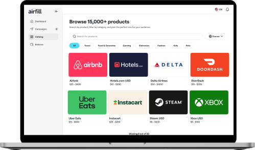 Gift card, eSIM, and mobile refill products