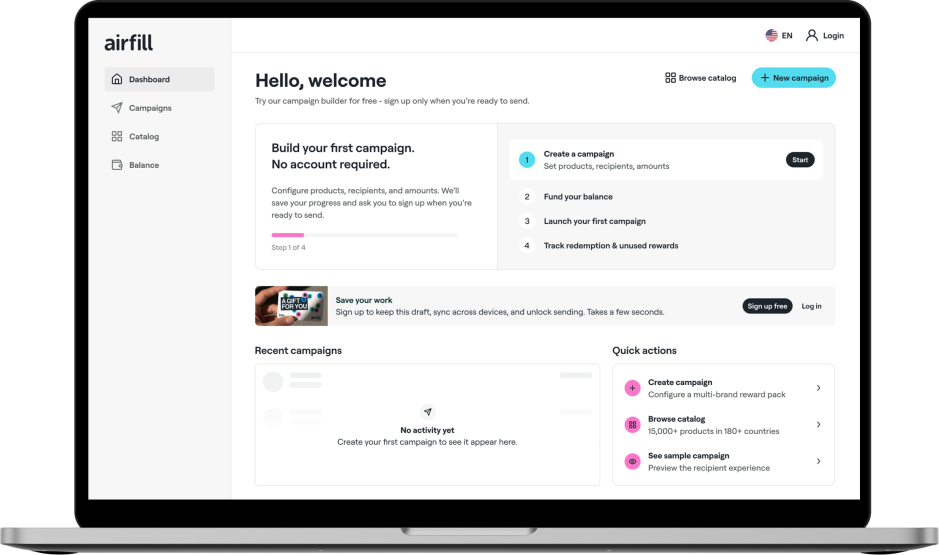Airfill dashboard showing a campaign with product amounts